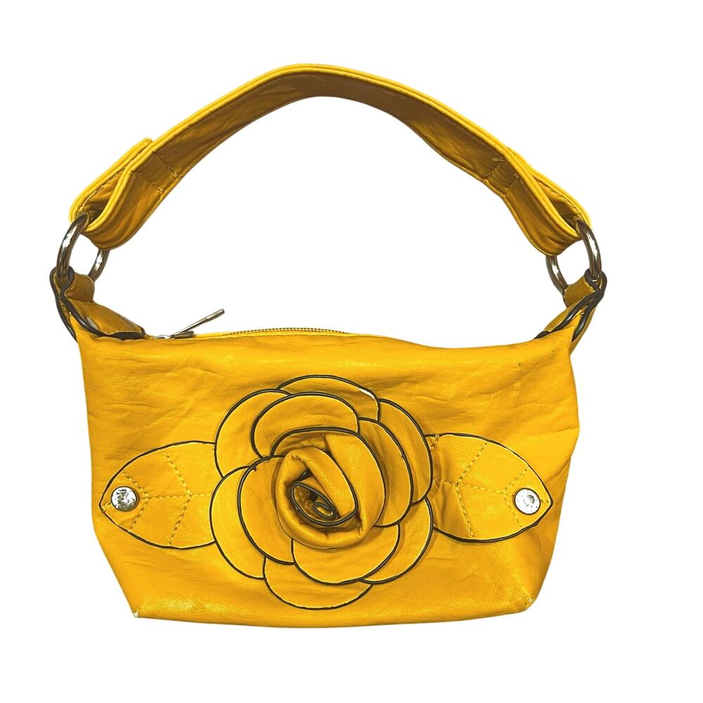 Vintage Y2K Mustard Yelllow Faux Leather Mini Purse Top Handle Purse Retro Color